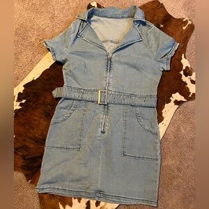 Denim Dress with Belt